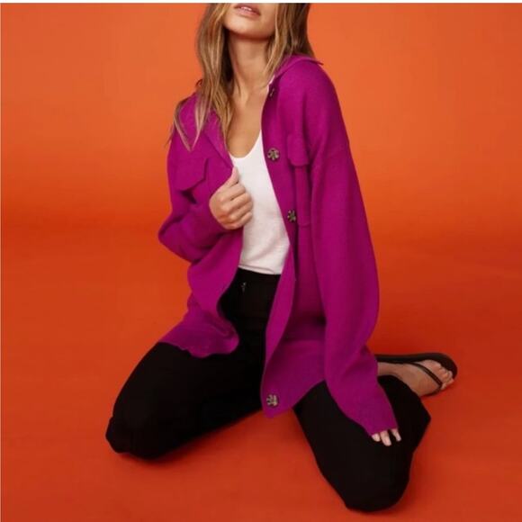 Monrow Supersoft Knit Jacket Rasberry Rose S - Picture 1 of 7